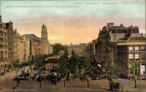 Ak Amsterdam Nordholland Niederlande, Moses- und Akron-Kirche, Waterlooplein