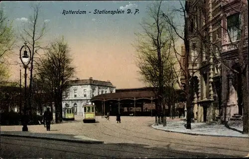 Ak Rotterdam Südholland Niederlande, Stationsplein