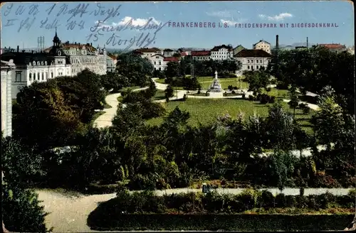 Ak Frankenberg in Sachsen, Friedenspark mit Siegesdenkmal