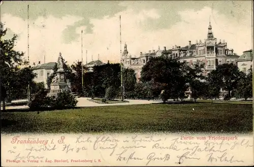 Ak Frankenberg in Sachsen, Friedenspark, Denkmal