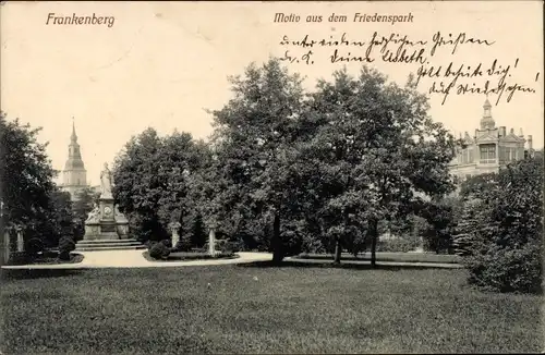 Ak Frankenberg in Sachsen, Friedenspark, Denkmal