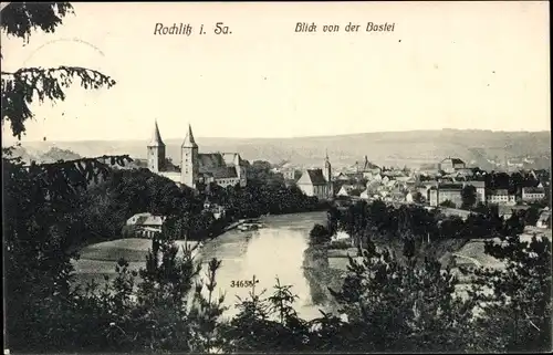 Ak Rochlitz an der Mulde, Schloss, Kirche, Blick von der Bastei