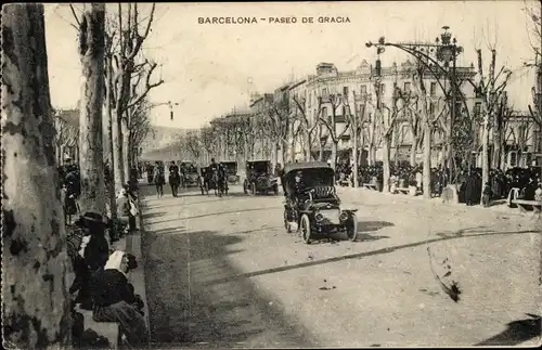 Ak Barcelona Katalonien, Paseo de Gracia, Autos