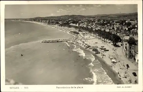 Ak Sitges Katalonien Spanien, Panorama, Strand