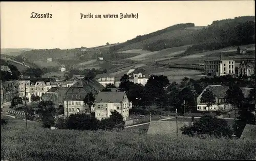 Ak Lößnitz im Erzgebirge Sachsen, Teilansicht, unterer Bahnhof