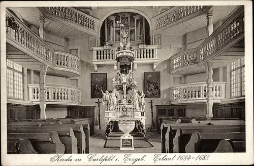 Ak Carlsfeld Eibenstock im Erzgebirge,  Kirche, Innenansicht