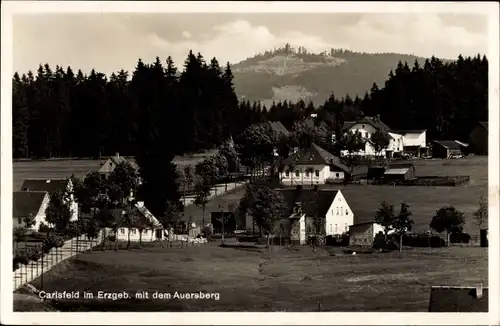 Ak Carlsfeld Eibenstock im Erzgebirge, Teilansicht mit Auersberg, Unterkunftshaus Auersberg