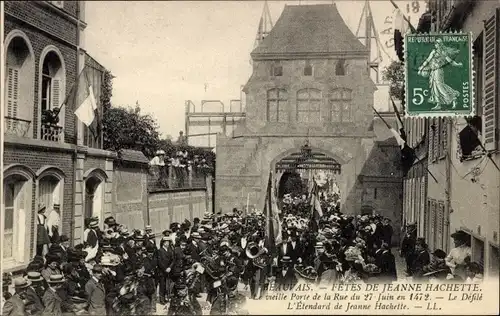 Postkarte Beauvais Oise, Fetes de Jeanne Hachette, Porte de la Rue du 27 juin en 1472, le Defile
