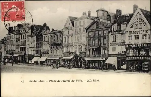 Ak Beauvais Oise, Rathausplatz, Chevalier-Uhrmacherei