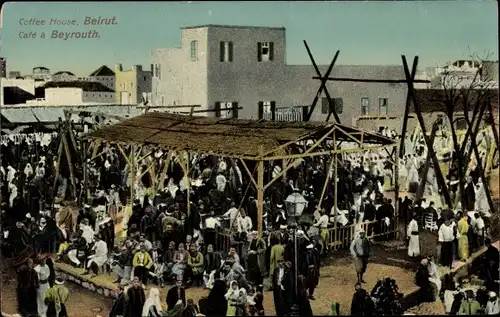 Ak Beirut Beyrouth Libanon, Gäste in einem Kaffeehaus auf dem Platz
