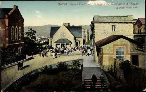 Ak Beirut Beyrouth Libanon, Syrian Protestant College, view of entrance and chapel,College Americain