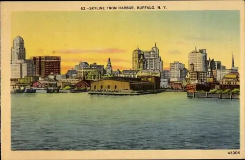 Ak Buffalo New York USA, Skyline vom Hafen