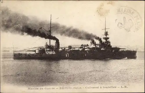 Ak Französisches Kriegsschiff, Republique, Kreuzer