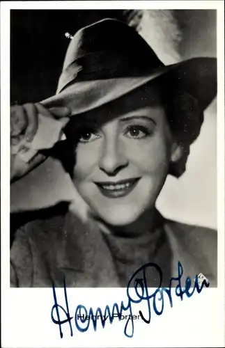 Ak Schauspielerin Henny Porten, Portrait, Hut, Autogramm
