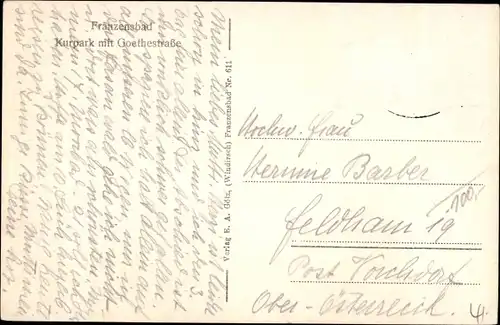 Ak Františkovy Lázně Franzensbad Reg. Karlsbad, Kurpark mit Goethestraße