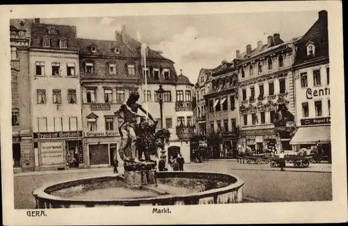 Ak Gera in Thüringen, Markt, Simsonbrunnen, Geschäft Traugott Gerhardt