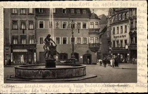 Ak Gera in Thüringen, Markt, Simsonbrunnen, Drogerie am Markt, Geschäfte