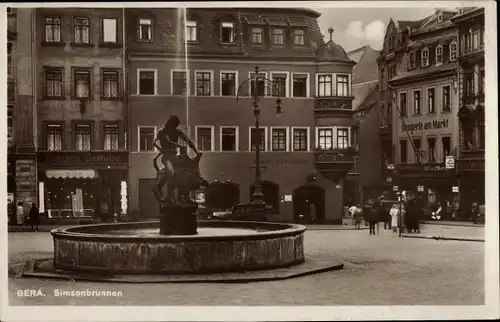 Ak Gera in Thüringen, Markt, Simsonbrunnen, Apotheke, Drogerie am Markt, Geschäfte