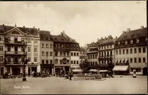 Ak Gera in Thüringen, Markt, Simsonbrunnen, Geschäfte