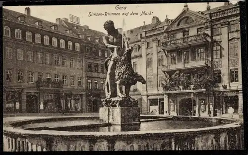 Ak Gera in Thüringen, Markt, Simsonbrunnen, Geschäfte
