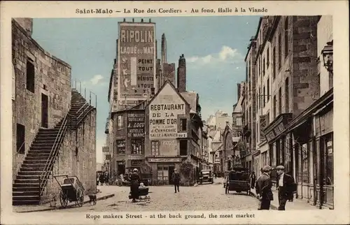 Ak Saint Malo Ille et Vilaine Bretagne, La Rue des Cordiers, Restaurant