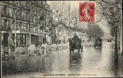 Postkarte Paris, Die Überschwemmungen 1910, Avenue Rapp