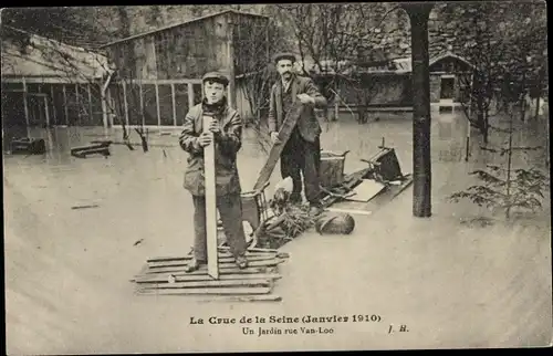 Ak Paris, Die Überschwemmungen von 1910, Seine-Überschwemmung, Garden rue Van Loo