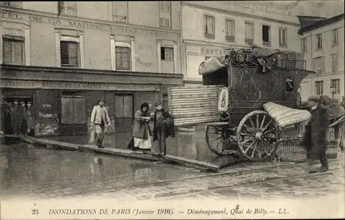 Ak Paris, Überschwemmungen 1910, Umzug, Quai de Billy