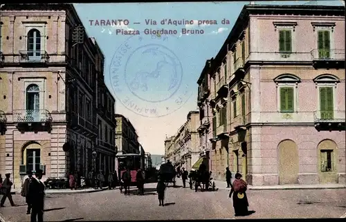Ak Tarent Taranto Puglia, Via d'Aquino presa da Piazza Giordano Bruno