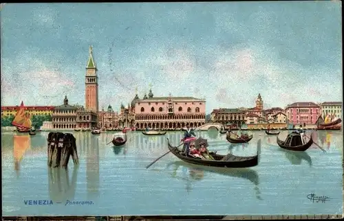 Künstler Ak Venedig Venedig Venetien, Panorama, Gondel