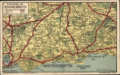 Landkarten Ak Bournemouth Dorset England, Wimborne Minster, Ringwood