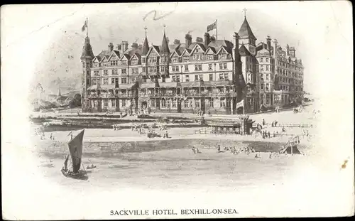 Litho Bexhill on Sea Sussex England, Sackville Hotel