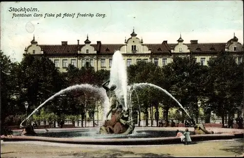 Ak Stockholm Schweden, Fontänen Tors fiske pä Adolf Frederiks Torg