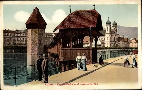 Ak Luzern Stadt Schweiz, Kapellbrücke, Jesuitenkirche