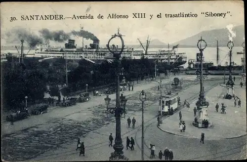 Ak Santander Kantabrien Spanien, Avenida de Alfonso XIII und der Siboney Transatlantic