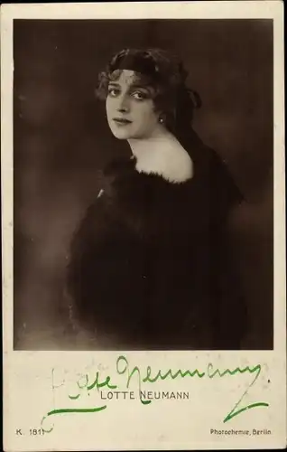 Ak Schauspielerin Lotte Neumann, Portrait, Autogramm