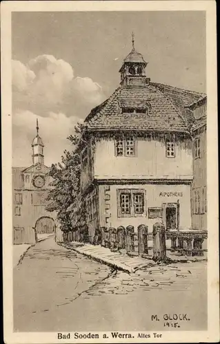 Künstler Ak Glock, M., Bad Sooden Allendorf an der Werra Hessen, Altes Tor, Apotheke