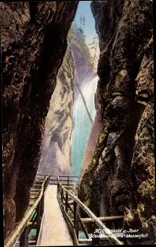 Ak Mittenwald in Oberbayern, Leutaschklamm, Wasserfall