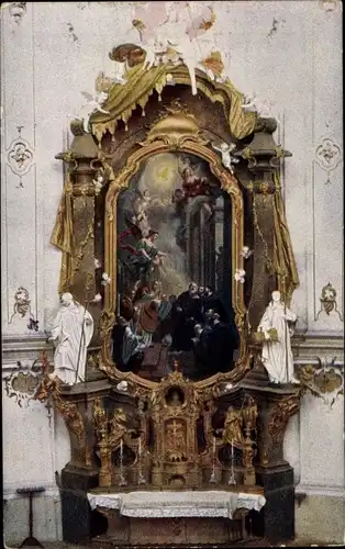 Ak Ettal Oberbayern, Kloster, Benediktinerabtei, Klosterkirche, Hl. Benedictus