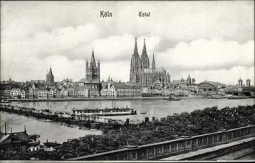 Ak Köln am Rhein, Dom, Bahnhof, Schiffbrücke