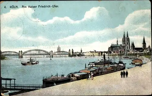 Ak Köln am Rhein, Kaiser-Friedrich-Ufer, Dampfer, Dom