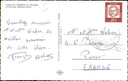 Ak Forbach im Schwarzwald, Totalansicht, Kirche