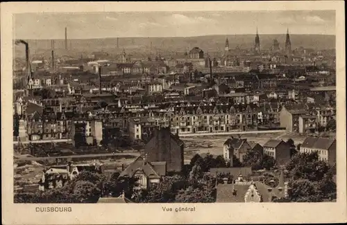 Ak Duisburg im Ruhrgebiet, Totalansicht, Kirche, Schornsteine