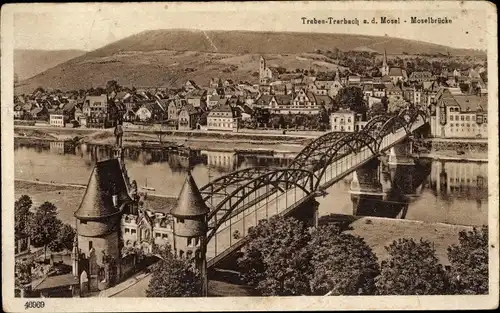 Ak Traben Trarbach an der Mosel, Moselbrücke, Ortsansicht