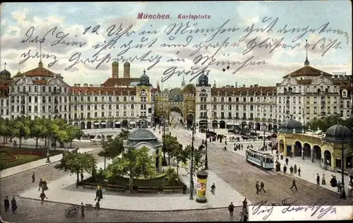 Ak München, Karlsplatz, Straßenbahn