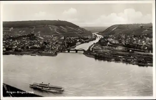 Ak Bingerbrück Bingen am Rhein, Gesamtansicht, Dampfer, Brücke