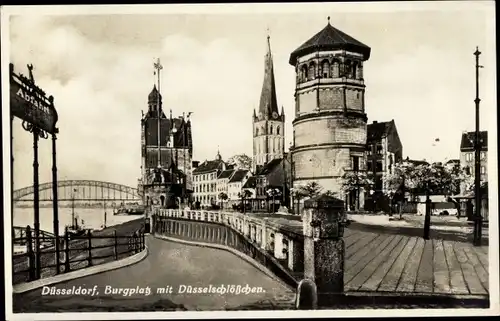 Ak Düsseldorf am Rhein, Burgplatz, Düsselschlösschen, Schiffsanleger