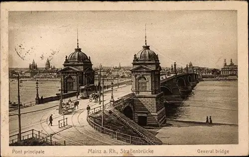 Ak Mainz am Rhein, Straßenbrücke, Straßenbahn