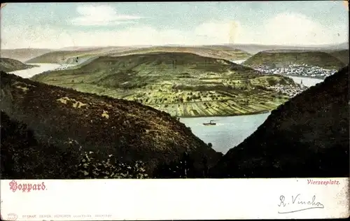 Ak Boppard am Rhein, Vierseeplatz, Panorama, Dampfer