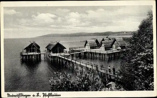 Ak Uhldingen Mühlhofen am Bodensee, Pfahlbauten, Steg